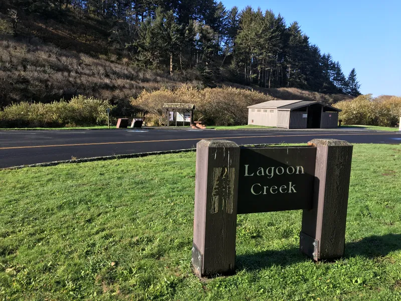 Lagoon Creek sign and parking area.