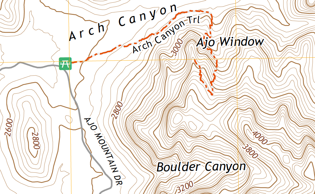 Arch Canyon Trail topo map