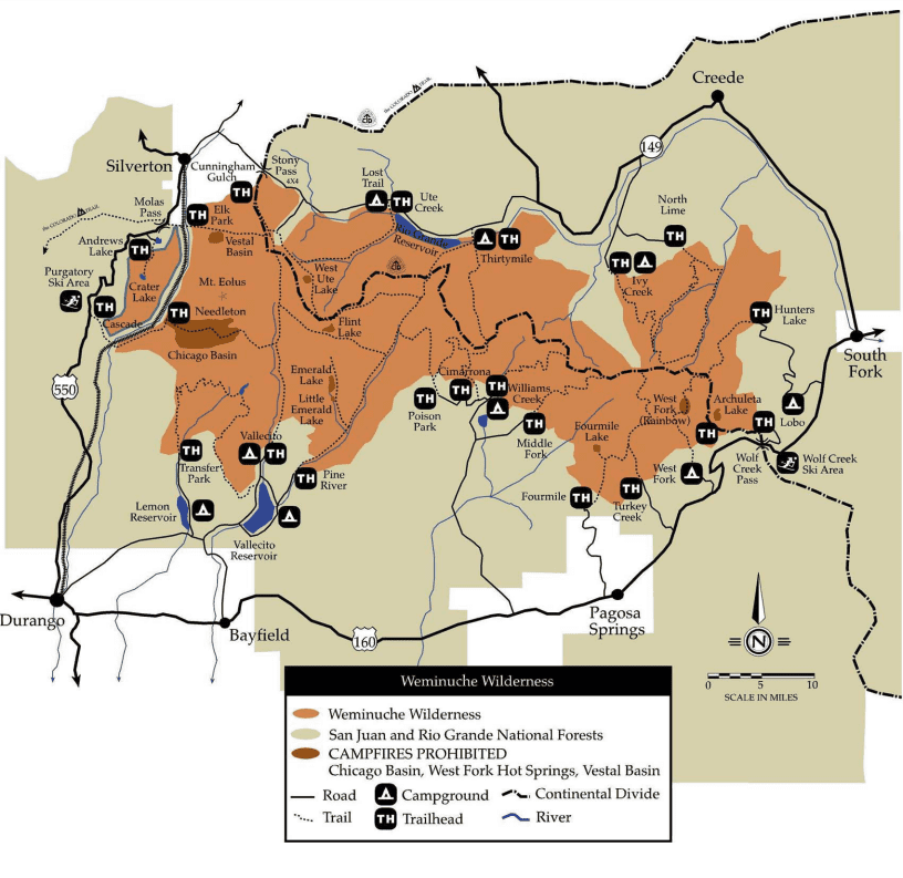 Weminuche Wilderness hiking and campingmap